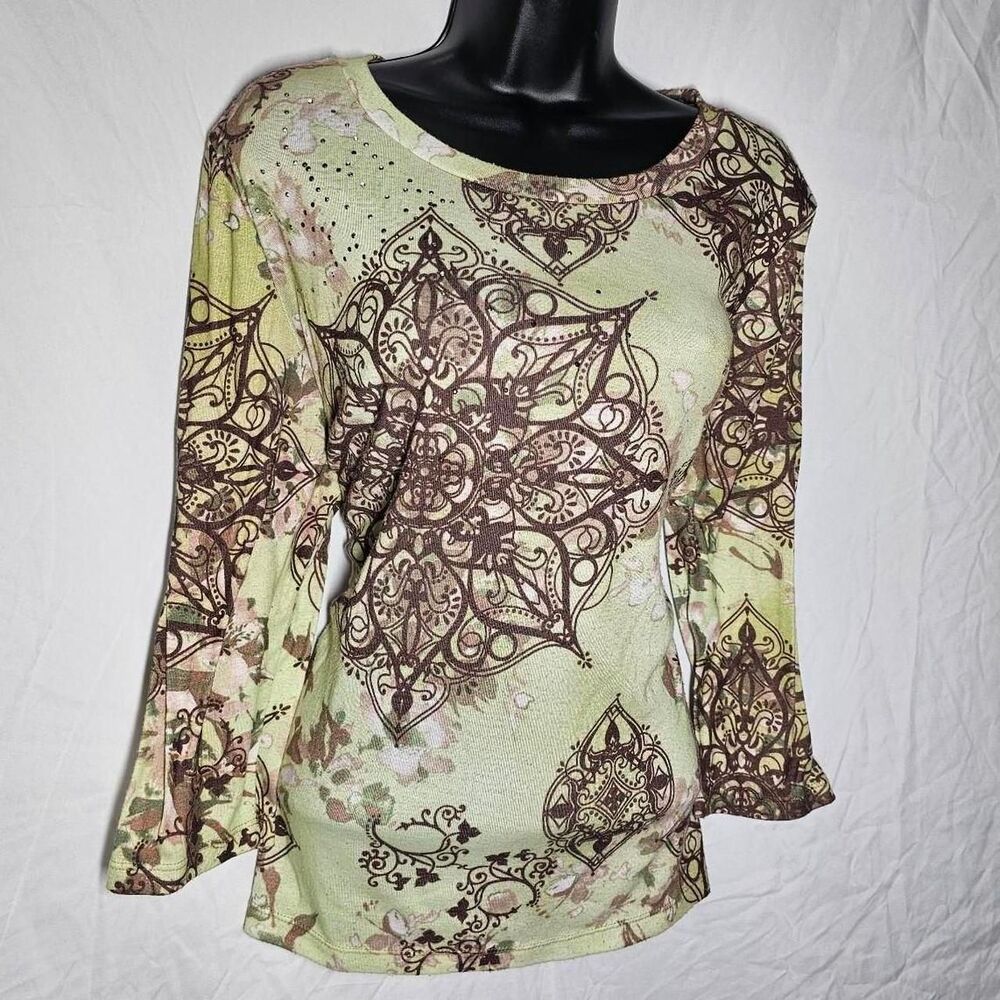 Vintage y2k brown green mint chip  patterned whimsical top